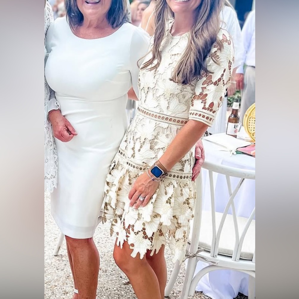 Just Me Cream Floral Lace Dress